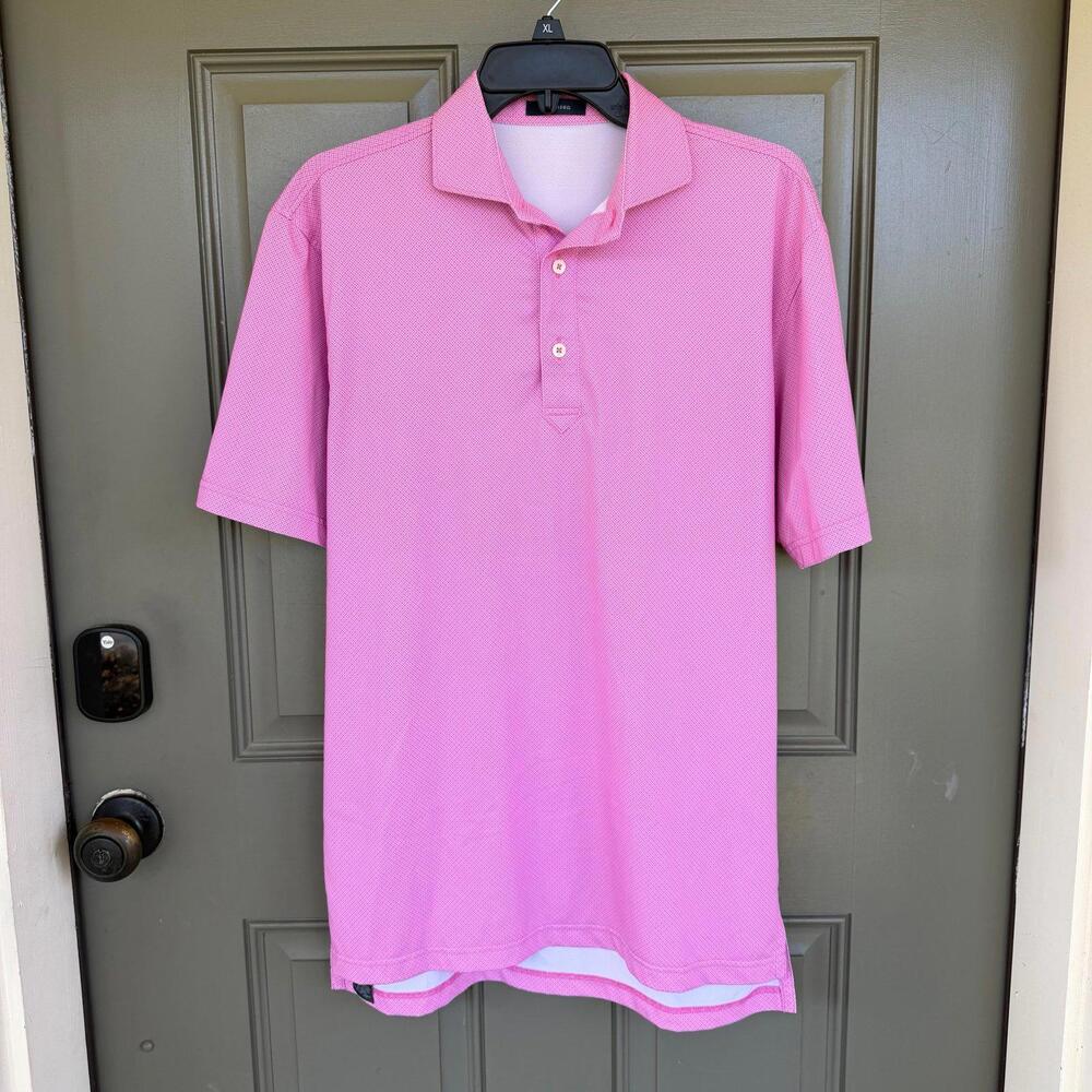 Turtleson Pink Performance Golf Polo Shirt Men's Small Micro-Diamond Pattern